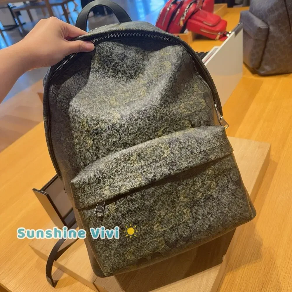 NWT Coach Men Taylor Backpack Signature Camo Print CES17 Silver/Green Leather